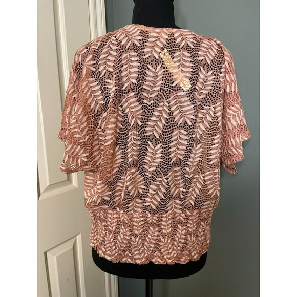 June and Hudson Women's Large Banded Bottom Leaf Boho Mauve Deep V Blouse NWT - Picture 5 of 11